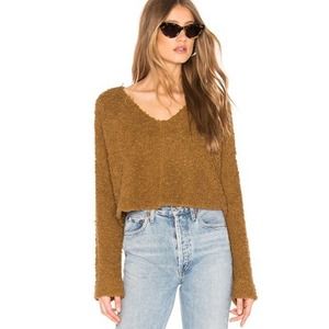 Free People Brown Popcorn Cropped Pullover Sweater Large